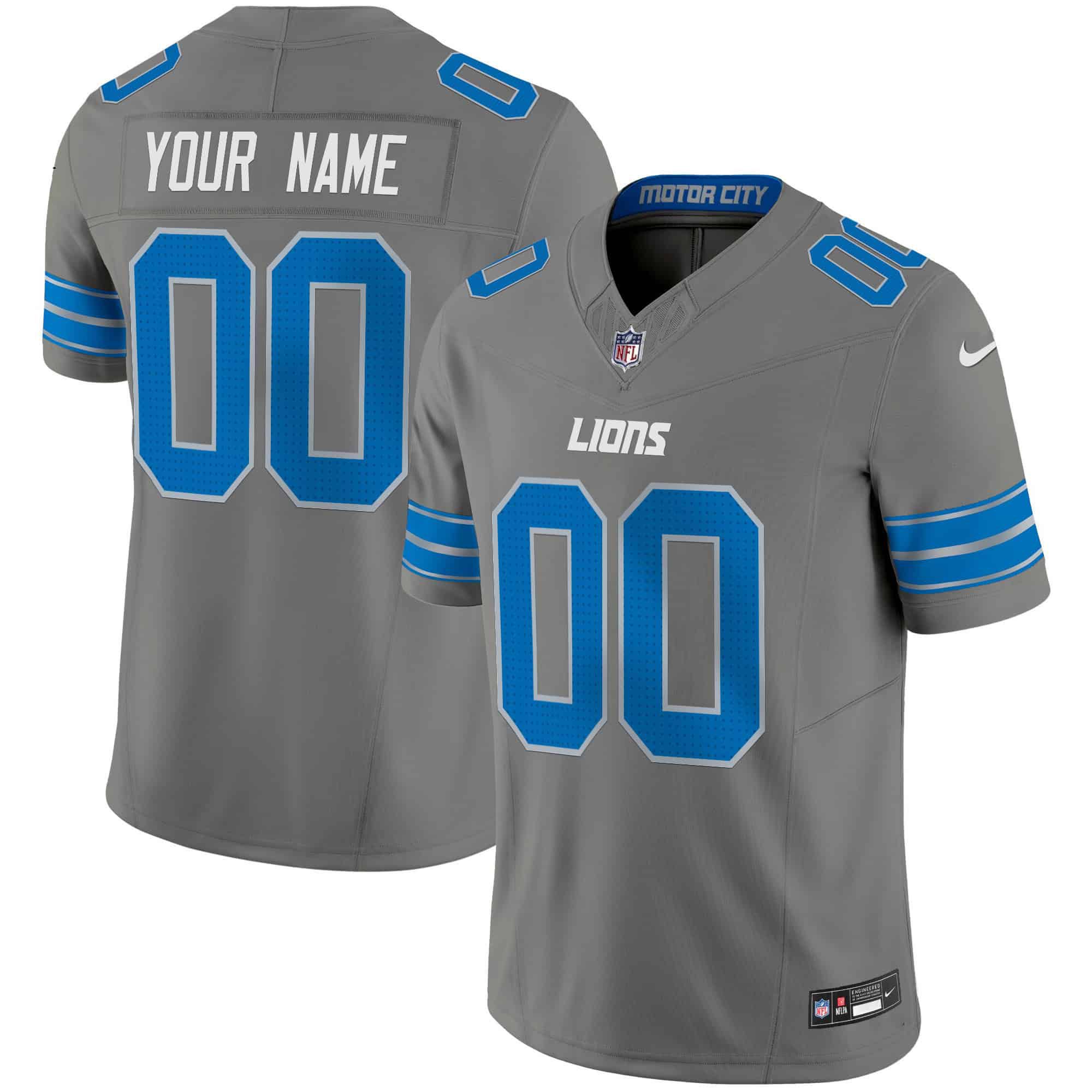 Men Detroit Lions Grey 2024 Nike Vapor Limited Custom NFL Jersey